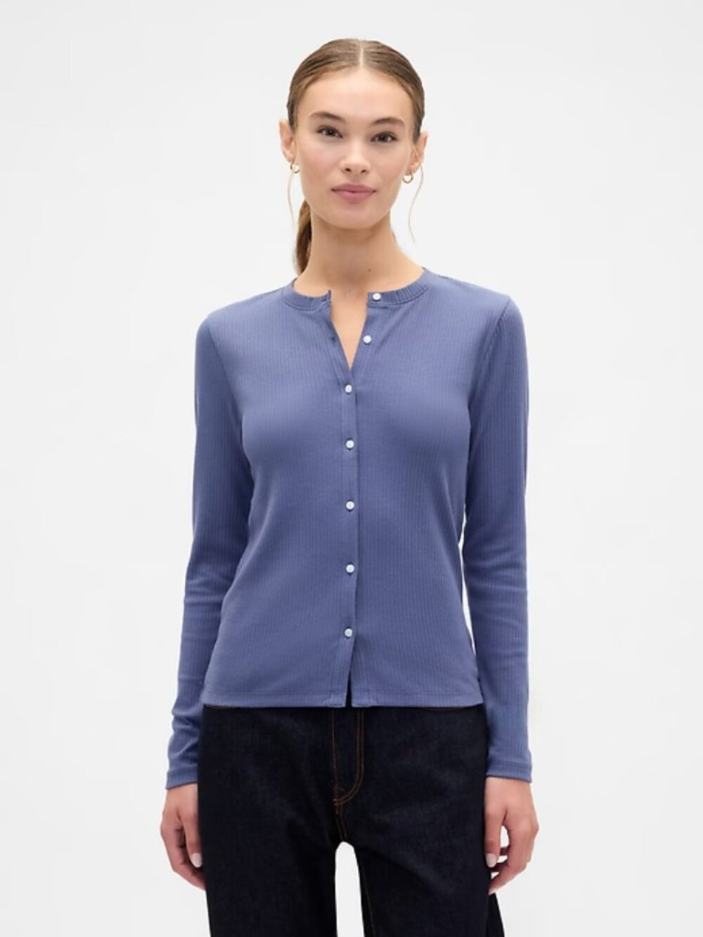 NWT XL Blue Gap Ribbed Button-Up Top - Picture 3 of 3